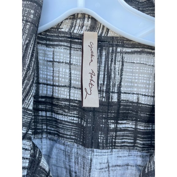Cynthia Ashby Women's L Large gray plaid Linen longsleeve button up dress - Picture 3 of 13